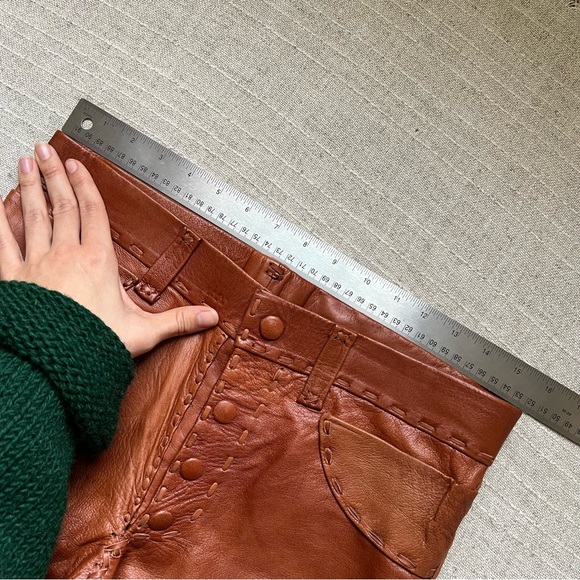 Vintage 1970s Whipstitched Buckskin Leather Flare Pants - Picture 3 of 16